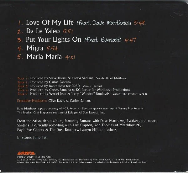 Santana - Selections From The Forthcoming Arista Debut Album (CD, Single, Promo, Smplr) - Image 2
