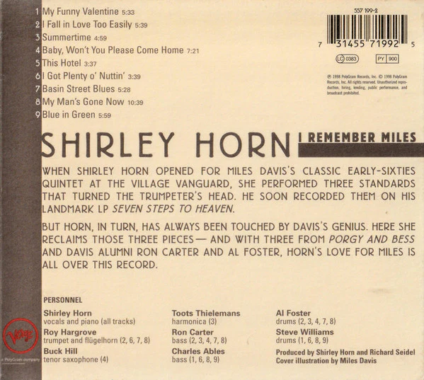 Shirley Horn - I Remember Miles (CD, Album) - Image 2