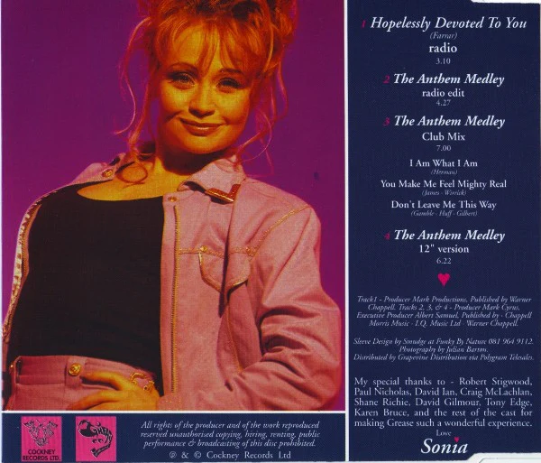 Sonia - Hopelessly Devoted To You Including The Anthem Medley (CD, Single) - Image 3