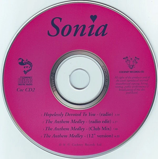 Sonia - Hopelessly Devoted To You Including The Anthem Medley (CD, Single) - Image 4