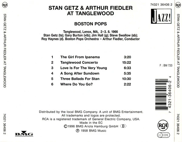 Stan Getz & Arthur Fiedler, Boston Pops* - Stan Getz & Arthur Fiedler At Tanglewood (CD, Album) - Image 2