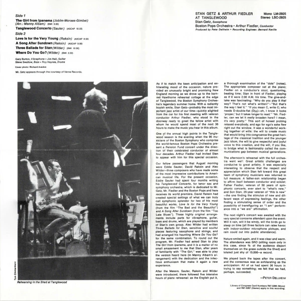 Stan Getz & Arthur Fiedler, Boston Pops* - Stan Getz & Arthur Fiedler At Tanglewood (CD, Album) - Image 5