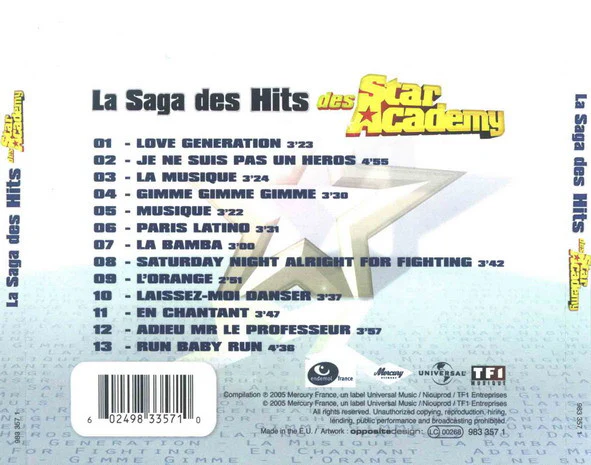 Star Academy - La Saga Des Hits Des Star Academy (CD, Comp) - Image 2