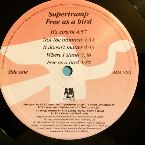 Supertramp - Free As A Bird (LP, Album, Gre) - Image 3
