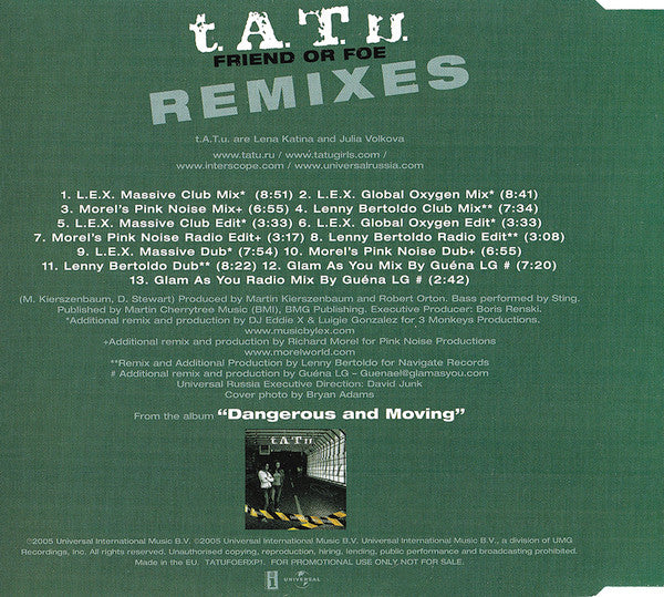 t.A.T.u. - Friend Or Foe (Remixes) (CD, Maxi, Promo) - Image 2