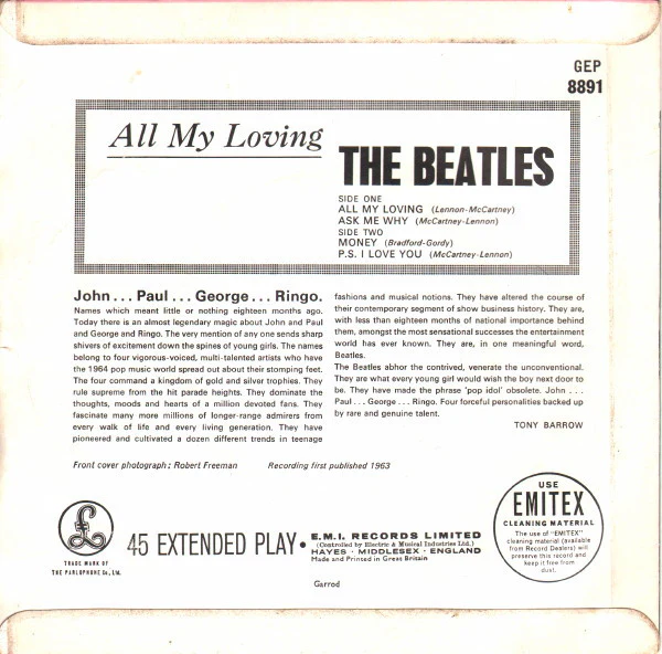 The Beatles - All My Loving (7", EP, 1st) - Image 2