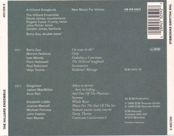 The Hilliard Ensemble - A Hilliard Songbook - New Music For Voices (2xCD, Album) - Image 2