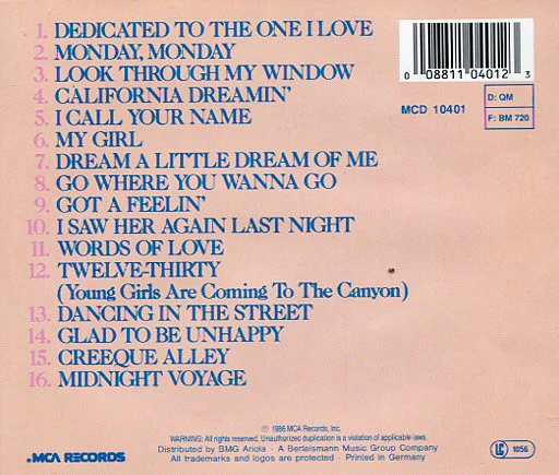 The Mamas & The Papas - 16 Of Their Greatest Hits (CD, Comp, RM) - Image 2