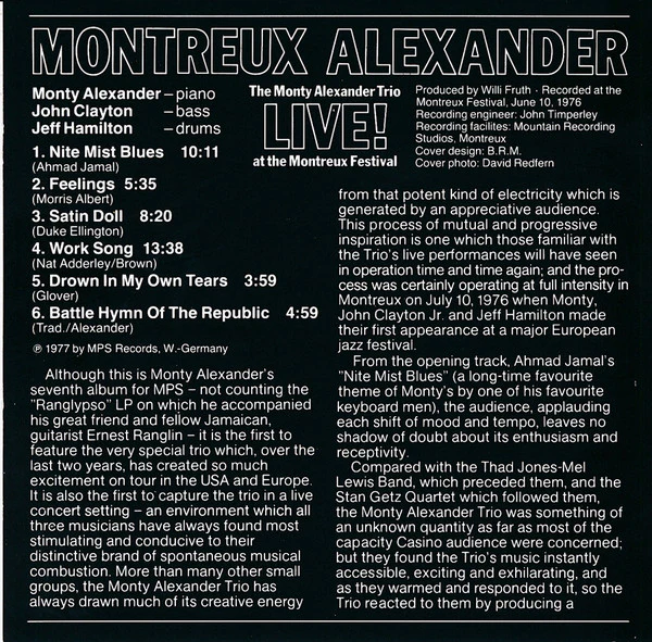 The Monty Alexander Trio - Montreux Alexander - Live! At The Montreux Festival 1976 (CD, Album, RE) - Image 5