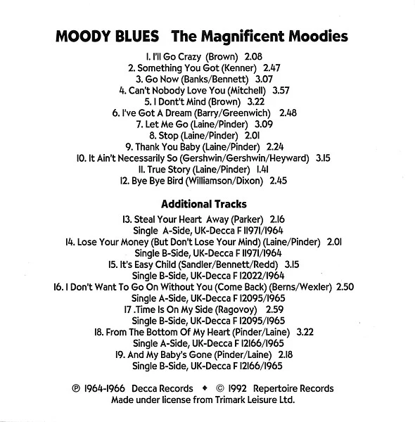 The Moody Blues - The Magnificent Moodies (CD, Album, RE) - Image 2