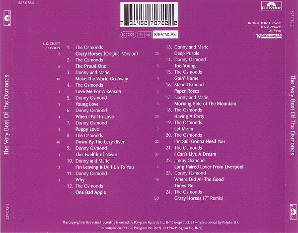 The Osmonds - The Very Best Of The Osmonds (CD, Comp) - Image 2