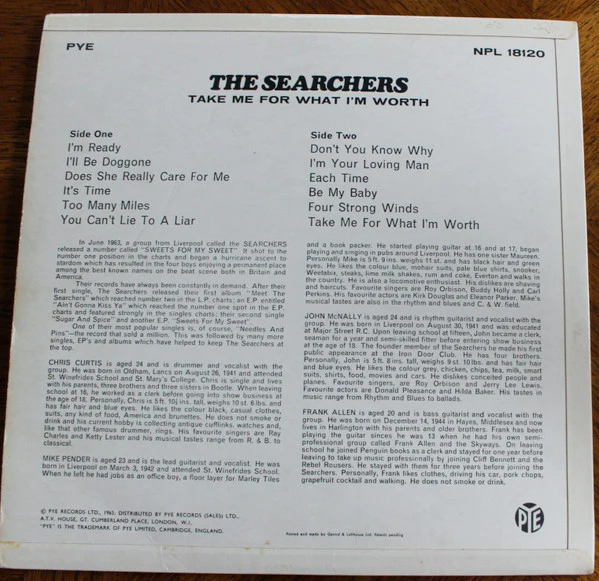 The Searchers - Take Me For What I'm Worth (LP, Album, Mono) - Image 2