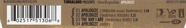 Timbaland Presents OneRepublic - Apologize (CD, Maxi, Enh) - Image 2