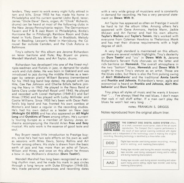 Tiny Grimes With Jerome Richardson - Tiny In Swingville (CD, Album, Ltd, RE, RM) - Image 3