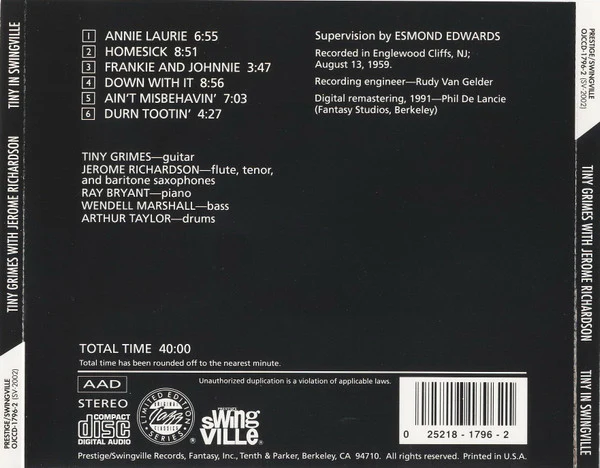 Tiny Grimes With Jerome Richardson - Tiny In Swingville (CD, Album, Ltd, RE, RM) - Image 5