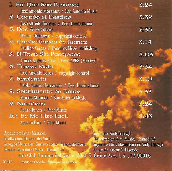 Tiranos Del Norte - Pa´Que Son Pasiones (CD, Album) - Image 2