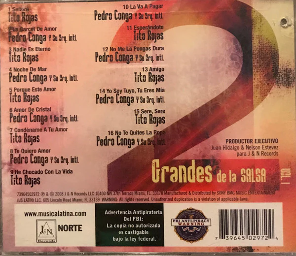 Tito Rojas / Pedro Conga Y Su Orquesta Internacional - 2 Grandes De La Salsa Vol. 1 (CD, Comp) - Image 2