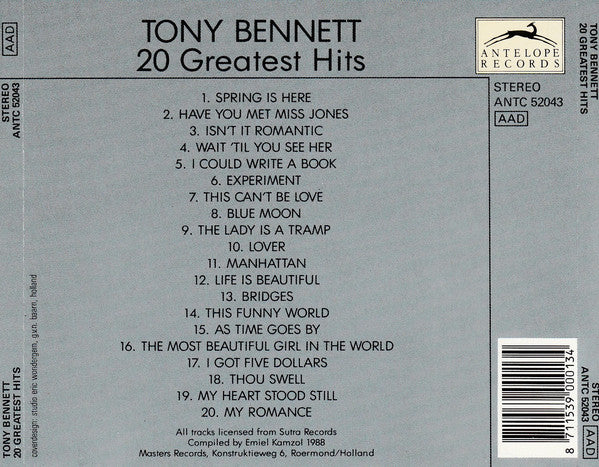 Tony Bennett - Tony Bennett 20 Greatest Hits (CD, Comp) - Image 2