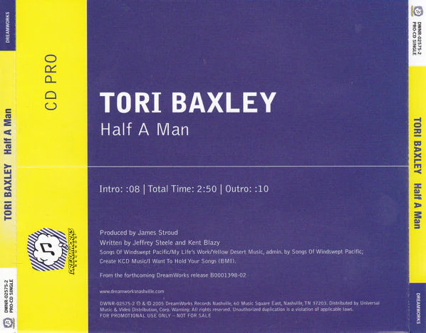 Tori Baxley - Half A Man (CD, Single, Promo) - Image 2