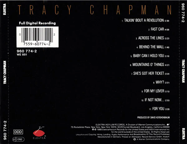 Tracy Chapman - Tracy Chapman (CD, Album) - Image 2
