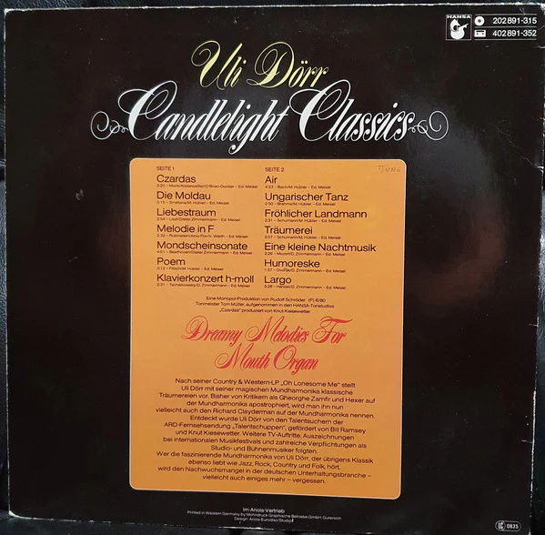 Uli Dorr - Candlelight Classics (LP, Album) - Image 2