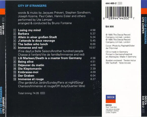 Ute Lemper - City Of Strangers (CD, Album) - Image 2