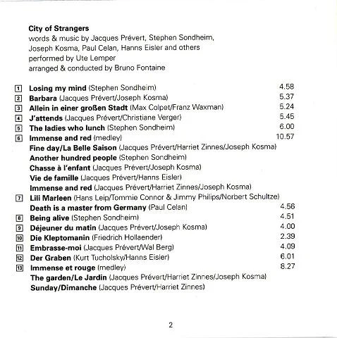Ute Lemper - City Of Strangers (CD, Album) - Image 3