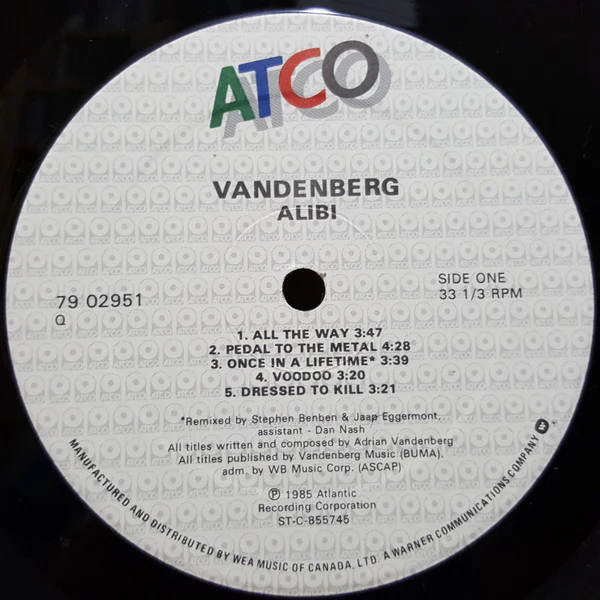 Vandenberg - Alibi (LP, Album) - Image 3