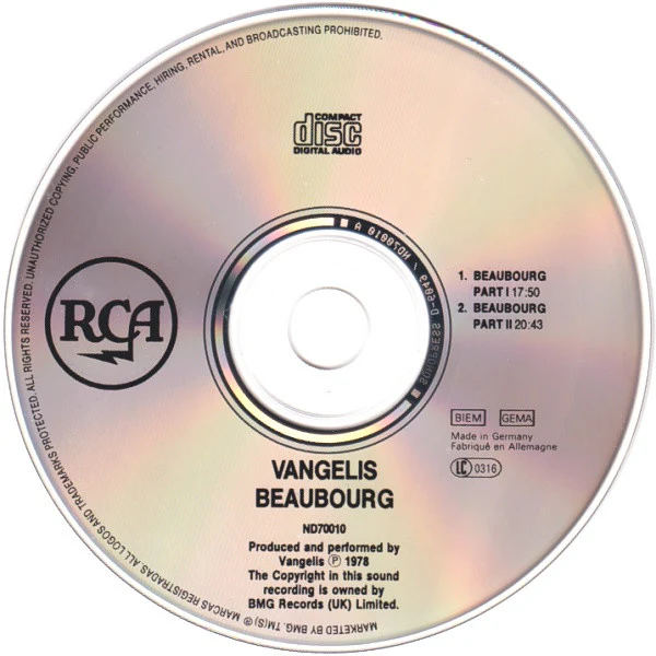 Vangelis - Beaubourg (CD, Album, RE) - Image 3
