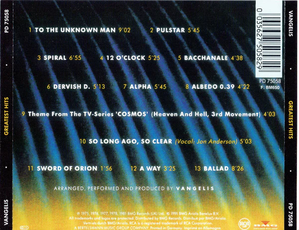 Vangelis - Greatest Hits (CD, Comp, RP) - Image 2