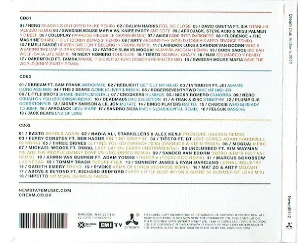 Various - Cream Club Anthems 2012 (3xCD, Comp) - Image 2