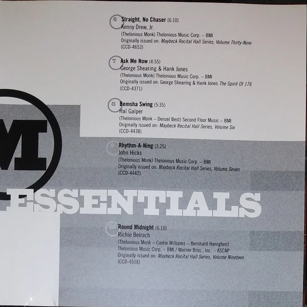 Various - The Music Of Thelonius Monk - Jazz Piano Essentials (CD, Comp, Promo) - Image 4