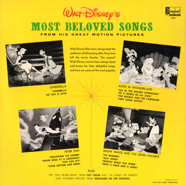 Various - Walt Disney's Most Beloved Songs From His Great Motion Pictures (LP, Album, Mono, RP) - Image 2