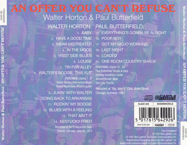 Walter Horton & Paul Butterfield - An Offer You Can't Refuse (CD, Album, Comp) - Image 2