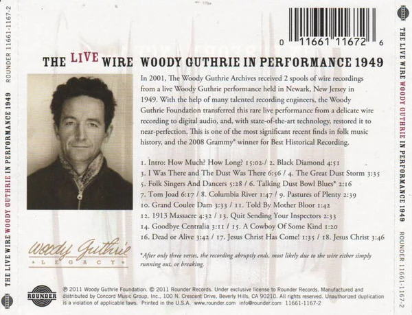 Woody Guthrie - The Live Wire: Woody Guthrie In Performance 1949 (CD, Album) - Image 2