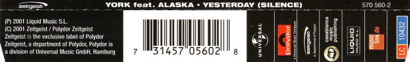York Featuring Alaska - Yesterday (Silence) (CD, Maxi) - Image 2