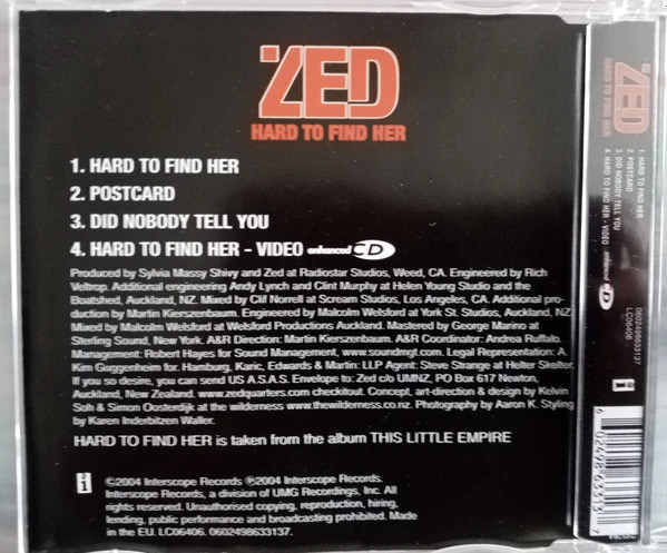 Zed - Hard To Find Her (CD, Single, Enh) - Image 2
